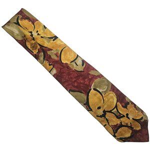 Hand-Painted Floral Silk Tie Yellow & Red Flowers Mens Accessory 3.75" Width